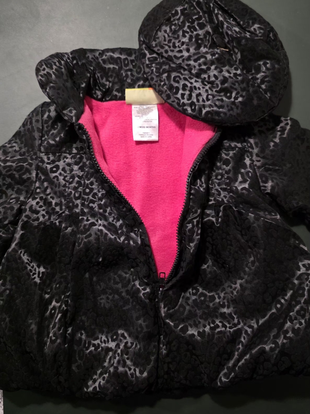 Penelope Mack Black Leopard Print Coat with Bright Pink Lining